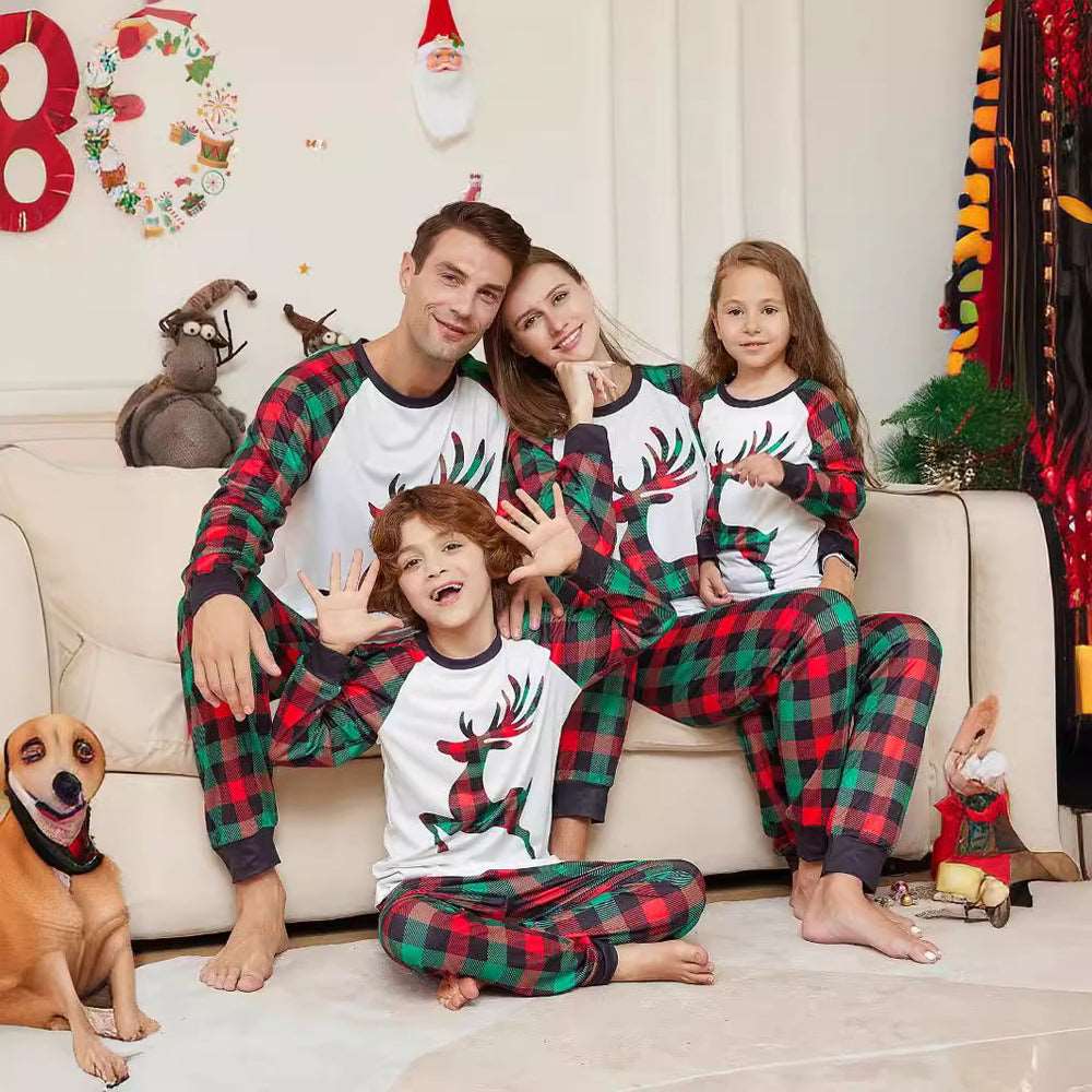 Green & Red Christmas Deer Holiday Family Pajamas Set