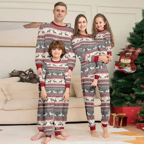 Grey Christmas Deer Family Pajamas Outfit Matching Pajamas