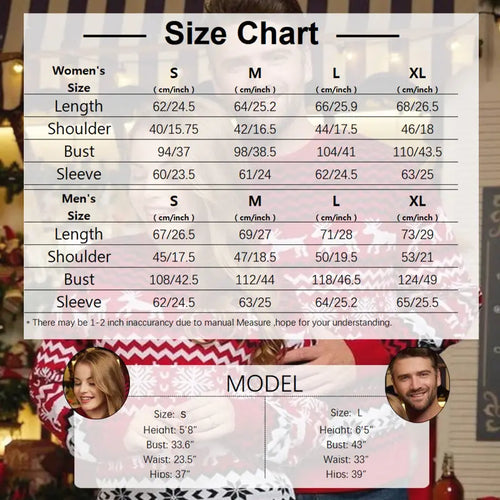 Reindeer & Snowflake Couple Christmas Ugly Sweater Matching Pajamas