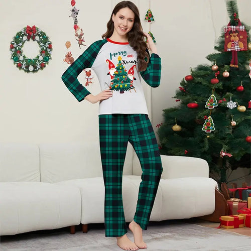 Blue Plaid Merry Christmas Tree Family Matching Pajamas Set Matching Pajamas