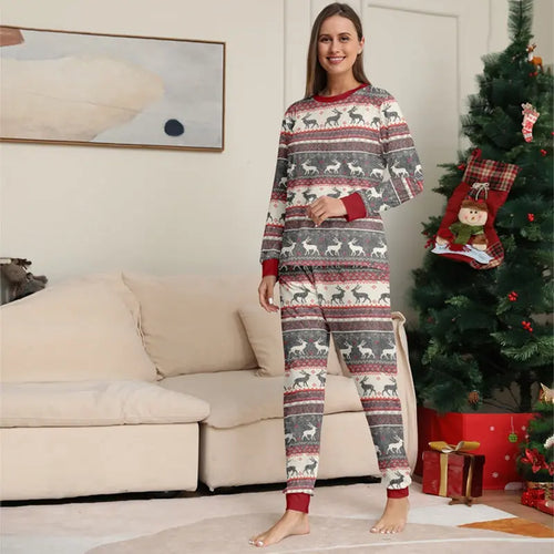 Grey Christmas Deer Family Pajamas Outfit Matching Pajamas