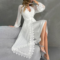 White Lace Satin Women Robe Pajamas