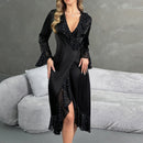 Black Satin Women Robe Pajamas