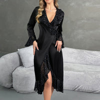 Black Satin Women Robe Pajamas