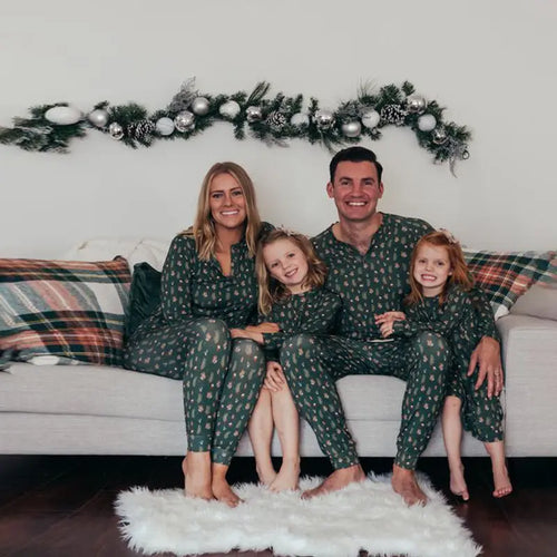 Green Feather Holiday Family Matching Pajamas Matching Pajamas