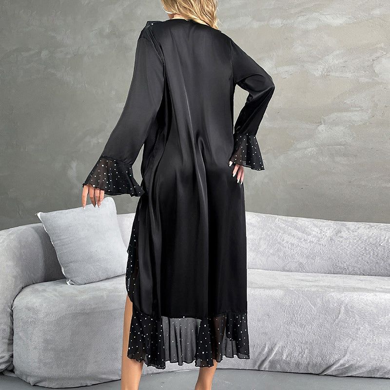 Black Satin Women Robe Pajamas