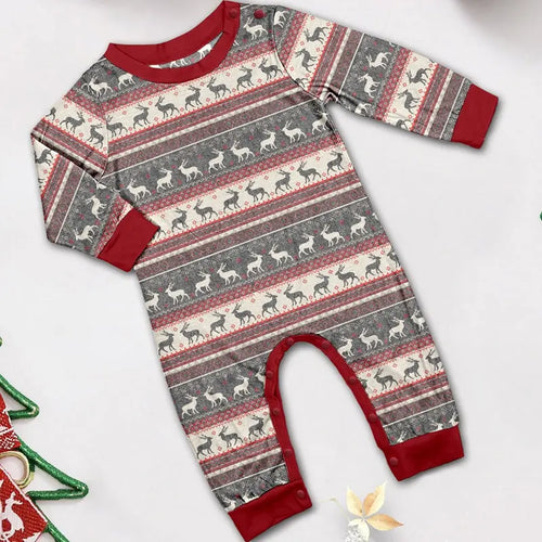 Grey Christmas Deer Family Pajamas Outfit Matching Pajamas
