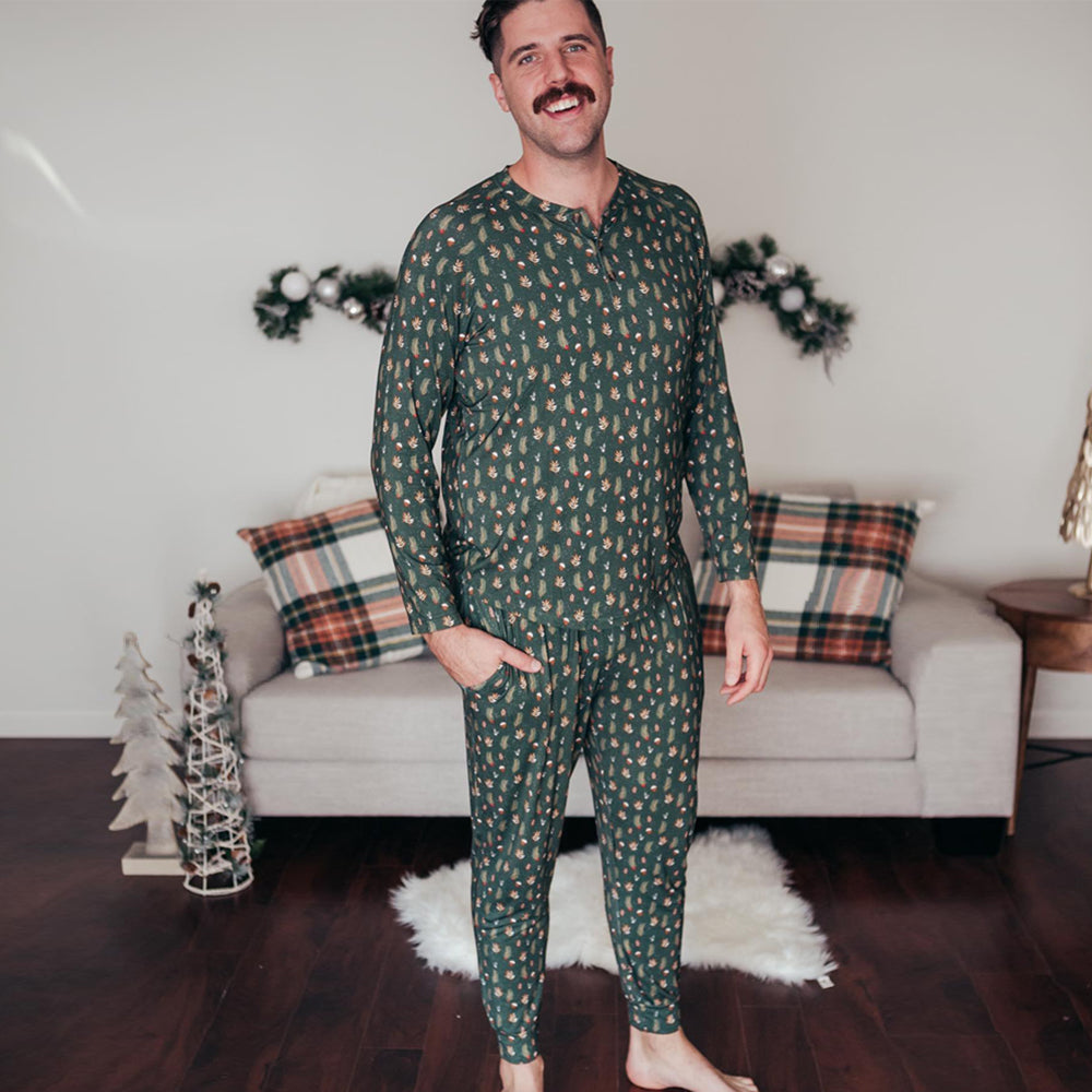 Green Feather Holiday Family Matching Pajamas