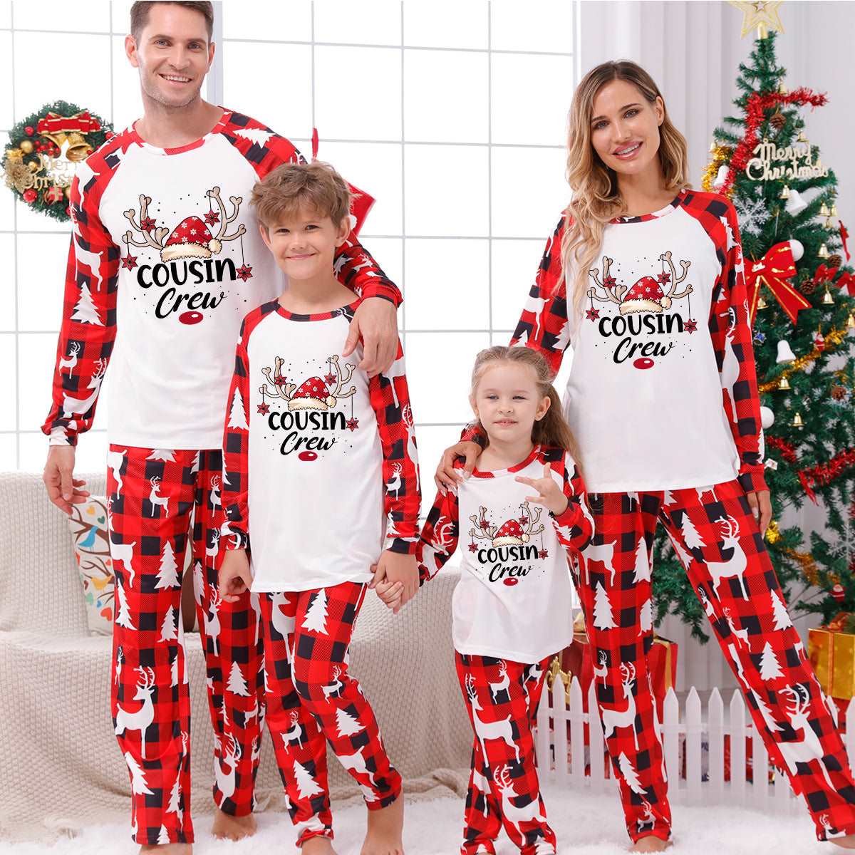 Print Elk Hat Christmas Matching Pajamas