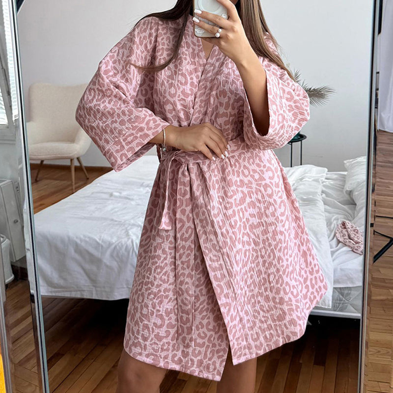 Tie-strap Cotton Robe Pajamas