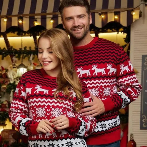 Reindeer & Snowflake Couple Christmas Ugly Sweater Matching Pajamas