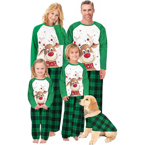 Holiday Reindeer Christmas Family Green Matching Pajamas Sets Matching Pajamas