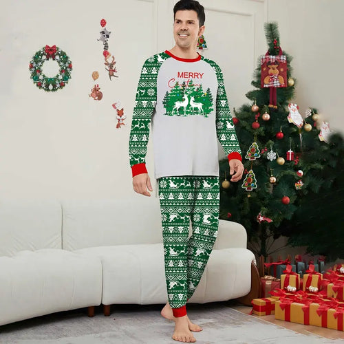 Green Forest Deer Family Matching Pajamas Set Matching Pajamas