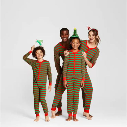 Green Striped Holiday Family Matching Jumpsuit Matching Pajamas