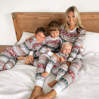 Gray Plaid Deer Print Round Neck Family PJ's