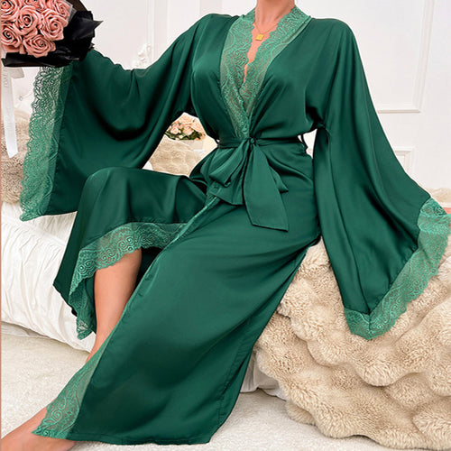 Sexy Lace Satin Robe Pajamas