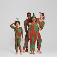 Green Striped Holiday Family Matching Jumpsuit