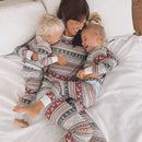 Gray Plaid Deer Print Round Neck Family PJ's