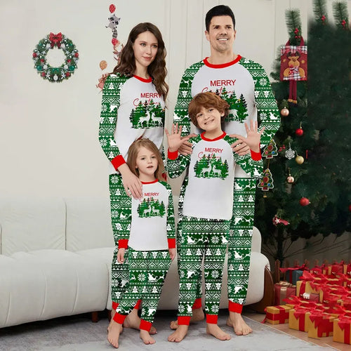 Green Forest Deer Family Matching Pajamas Set Matching Pajamas